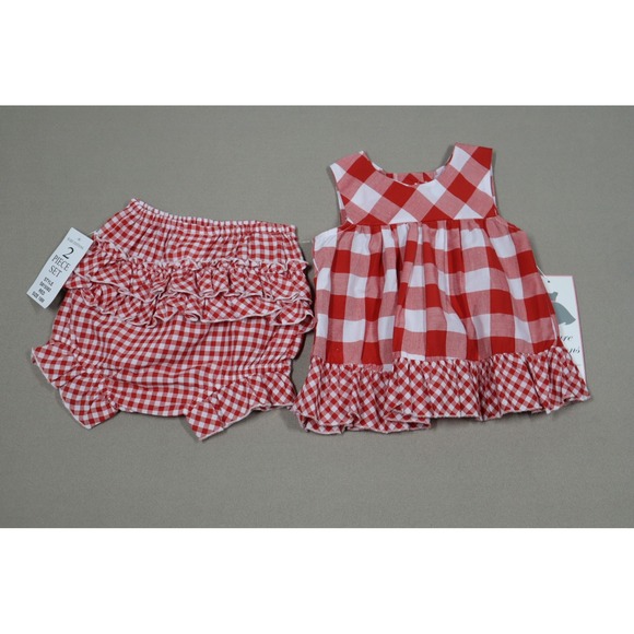 Rare Editions Baby Girls Gingham Top and Ruffle Shorts, 2 Piece Set - Red - Picture 2 of 8